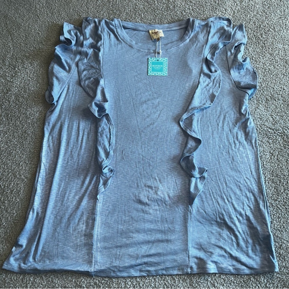 Hayden Los Angeles Sky Blue Ruffle Sleeve Blouse